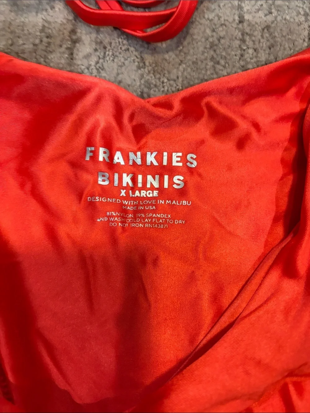 Frankie's Bikinis Red Satin Triangle String Bikini